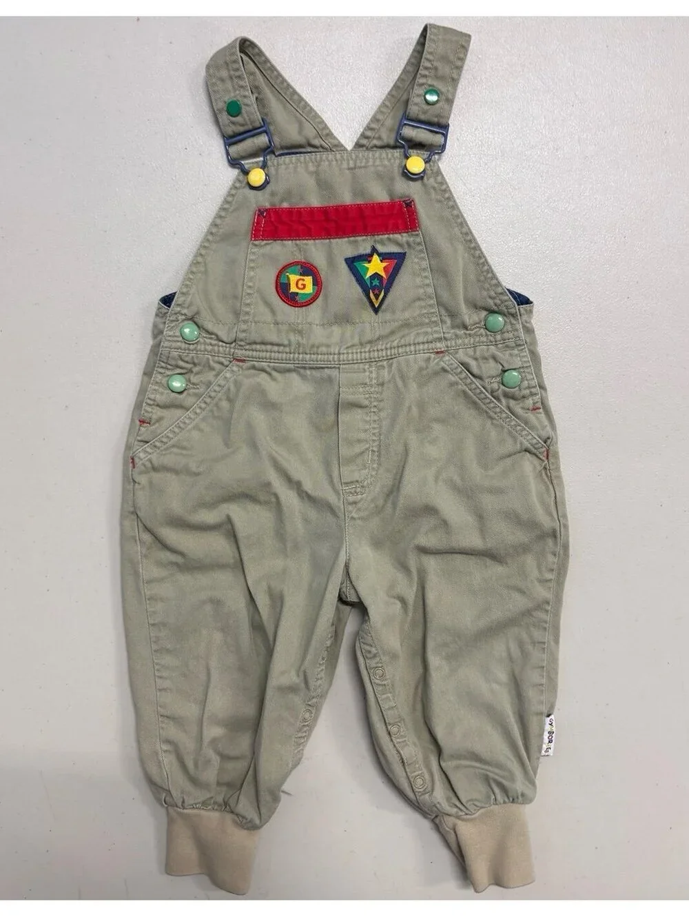 Vintage 90s Gymboree Baby Overalls Small Colorblock Patch Snap Romper USA VTG